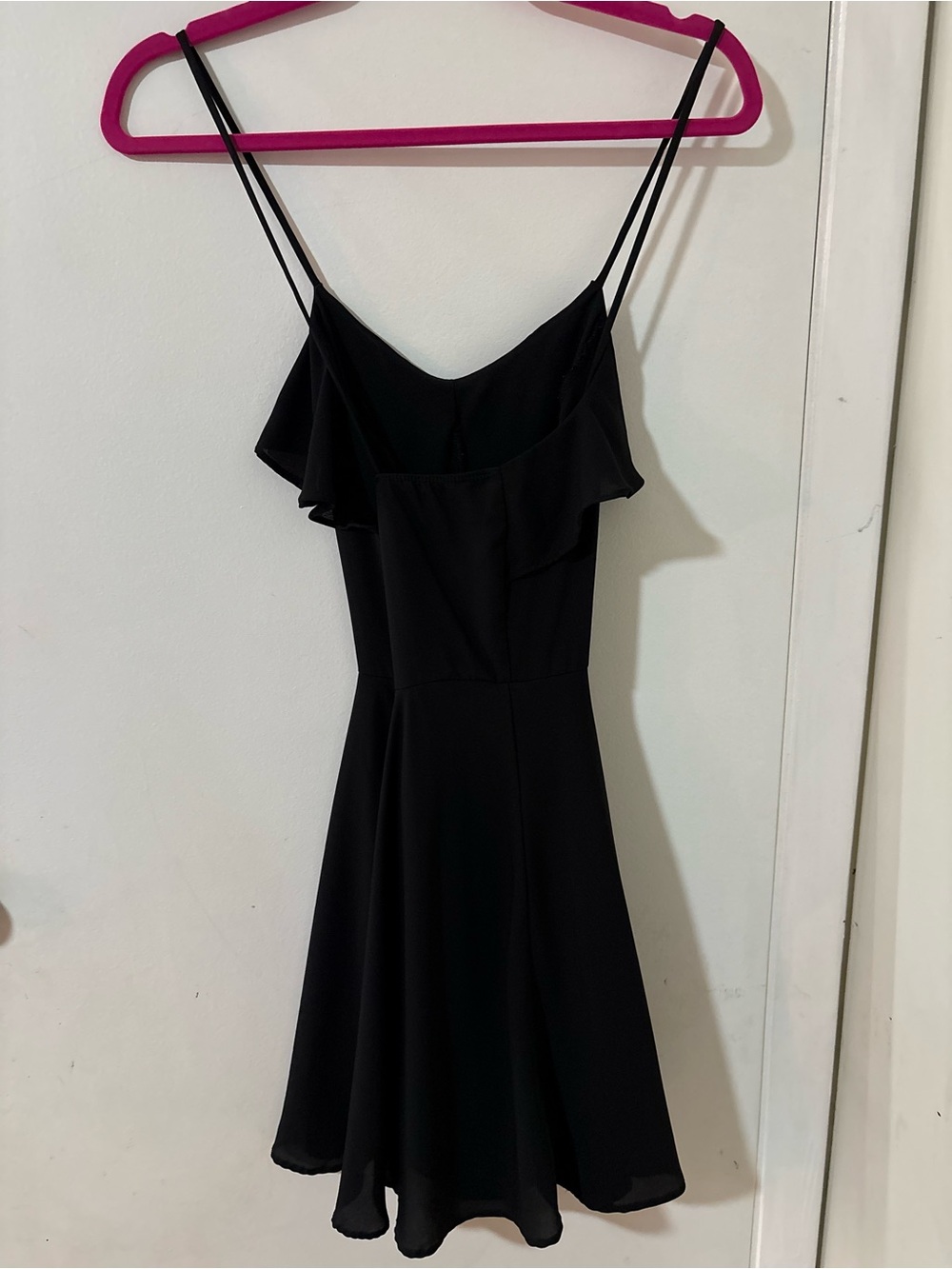 finn & clover Black Ruffle Spaghetti Strap Mini Dress